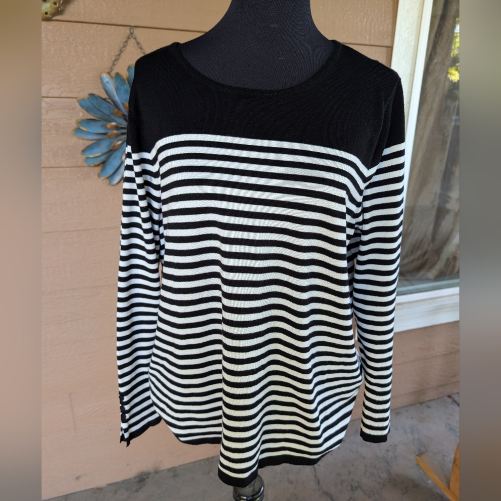 Chico's Black and White Striped Sweater